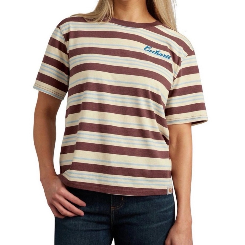 Carhartt Womens Tencel Fiber Series Loose Fit Striped T-Shirt Size Medium NWT